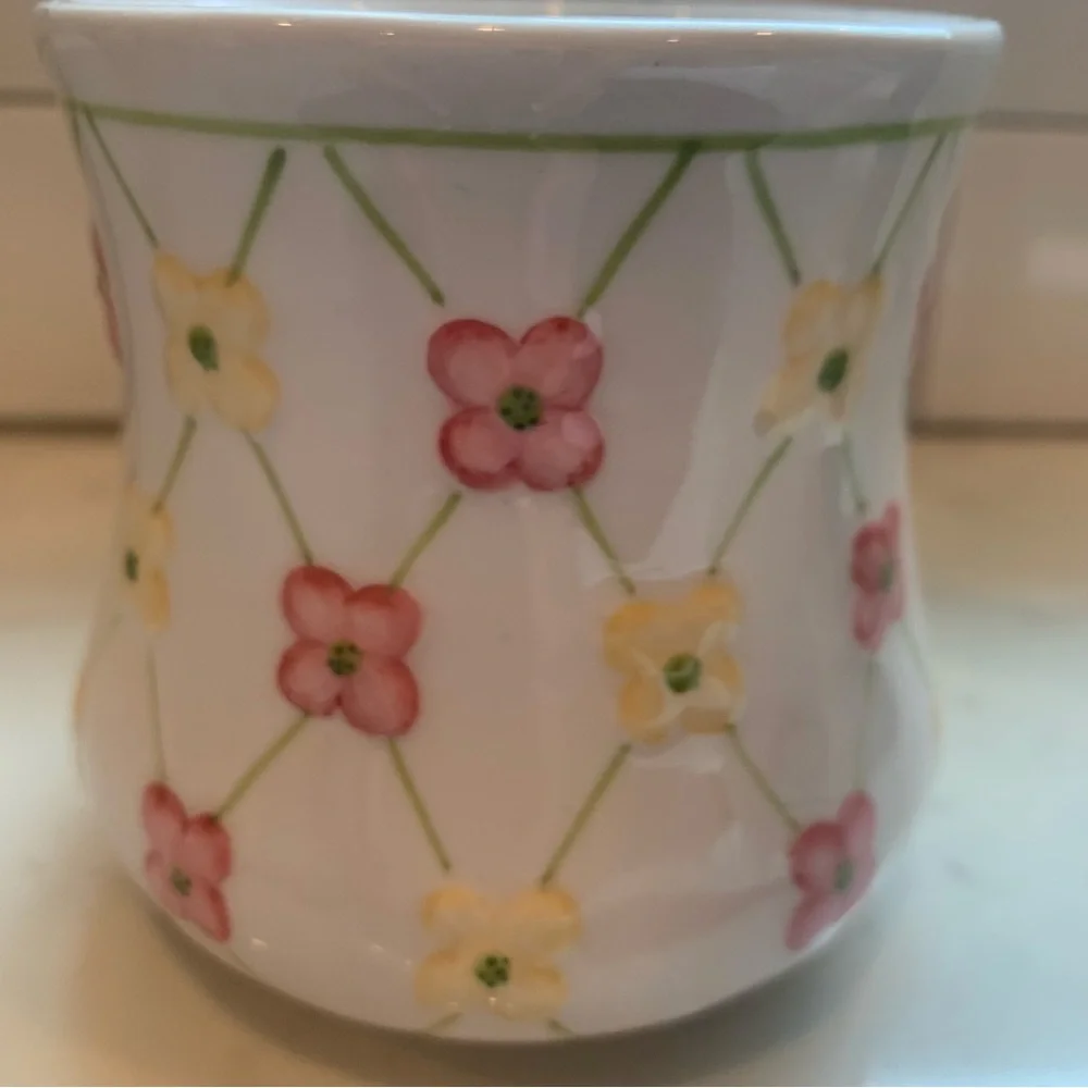 Longaberger Dogwood Pottery Dainty Floral Pot Ceramic Tumbler